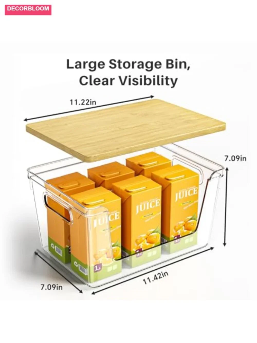 2 Set Pantry Organizer Stackable Storage Bins Bamboo Lid Produce Container